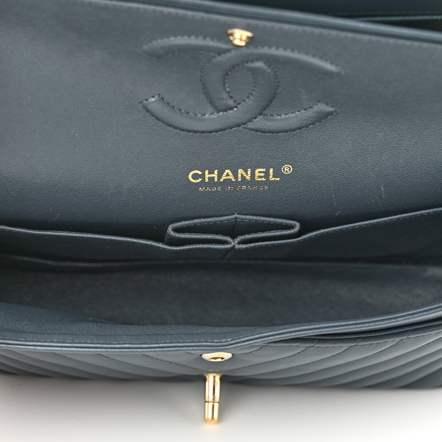 Chanel Lambskin Chevron Quilted Medium Double Flap Dark Grey 4 of 9