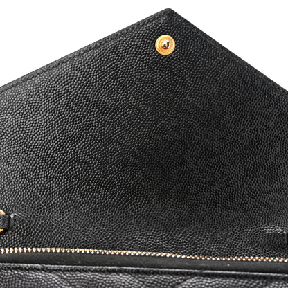 Saint Laurent Grain De Poudre Matelasse Chevron Monogram Envelope Chain Wallet Black 11 of 12