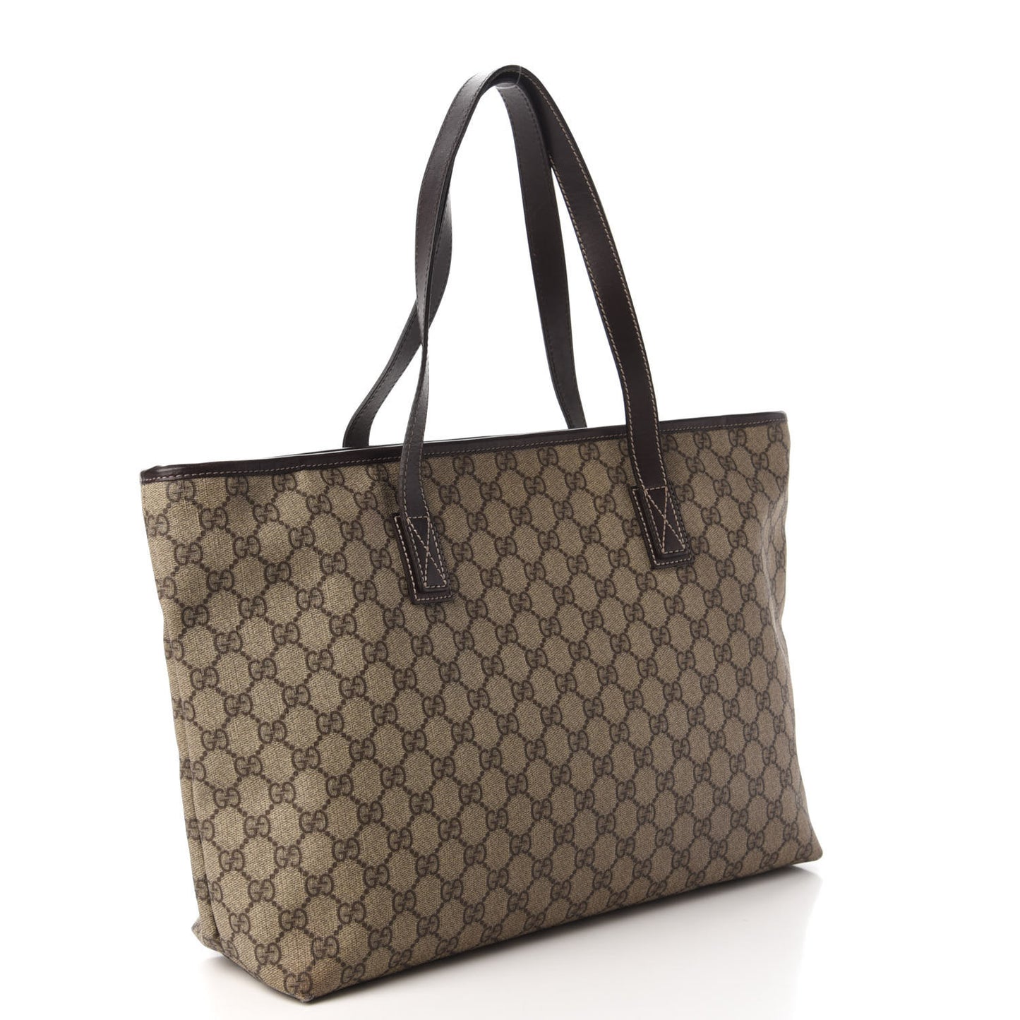 GG Supreme Monogram Medium Zippered Shopping Tote Dark Brown