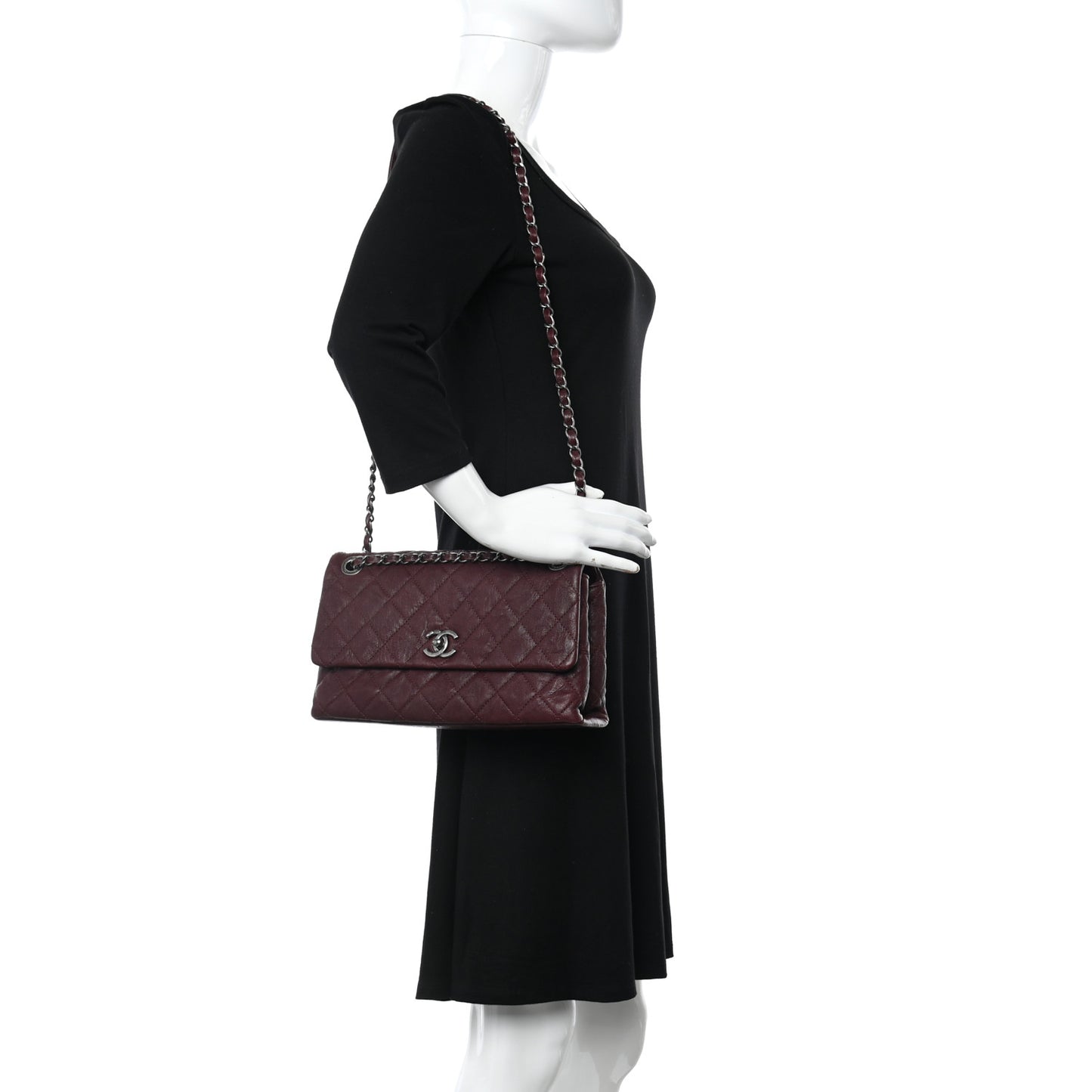 Crumpled Lambskin Quilted Medium Single Flap Burgundy