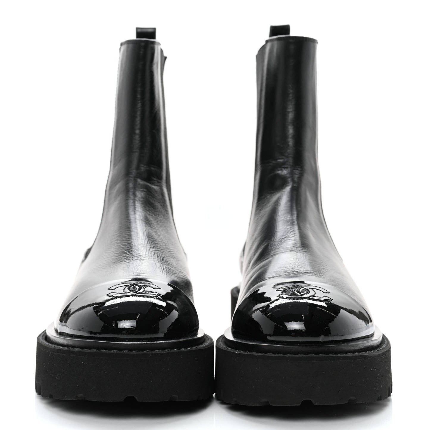 Crumpled Calfskin Patent Cap Toe Short Boots 37 Black