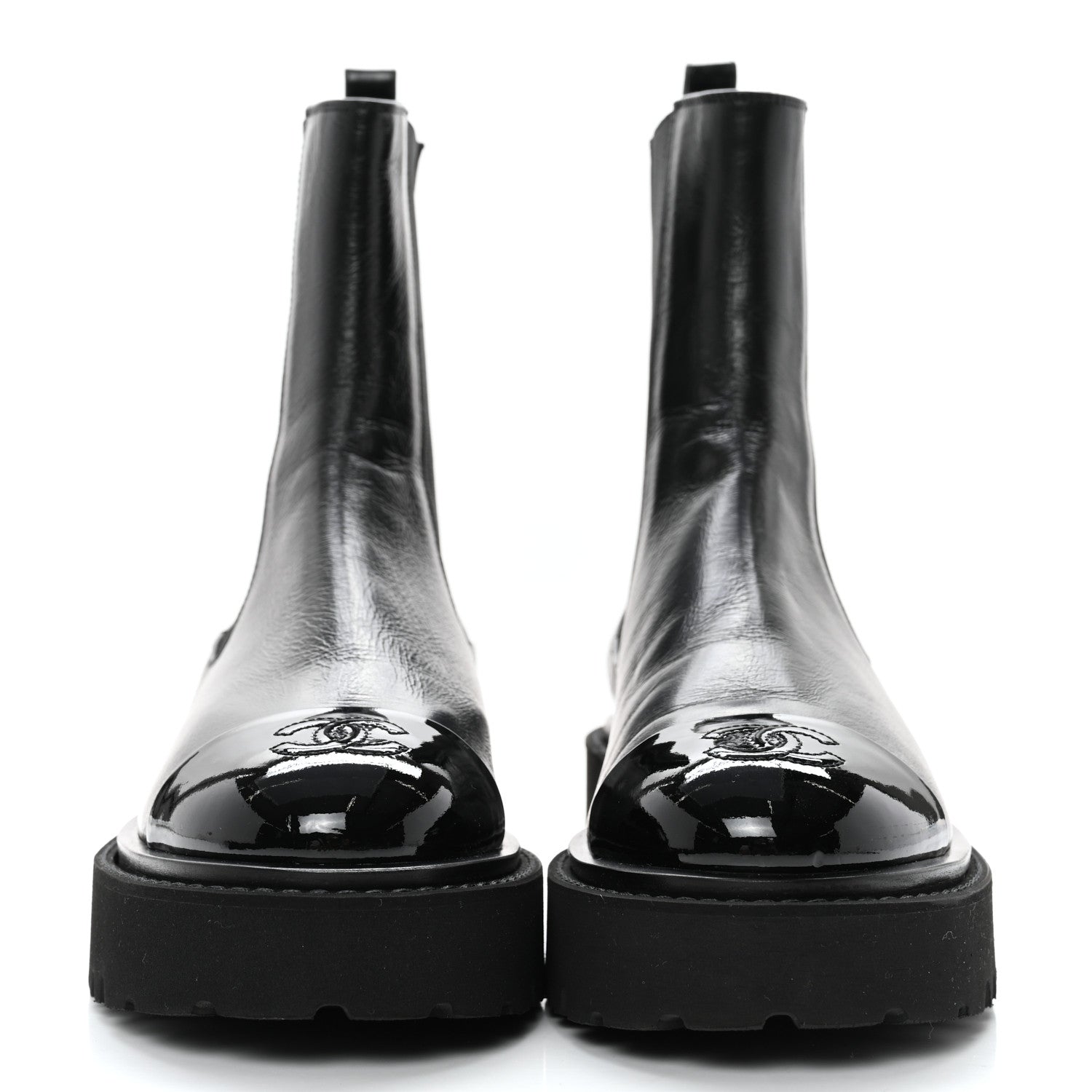 Chanel Crumpled Calfskin Patent Cap Toe Short Boots 37 Black 2 of 9