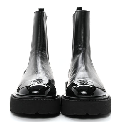 Chanel Crumpled Calfskin Patent Cap Toe Short Boots 37 Black 2 of 9
