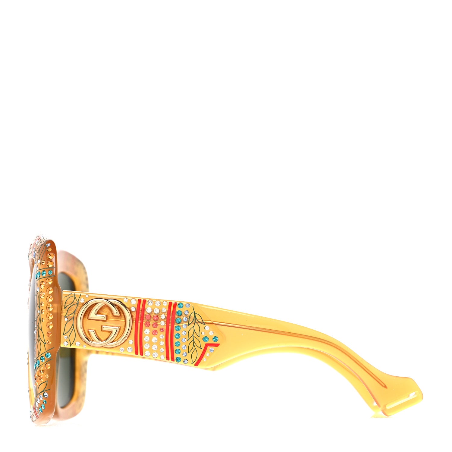 Gucci Acetate Crystal Square Frame Sunglasses GG0498S Yellow 3 of 7