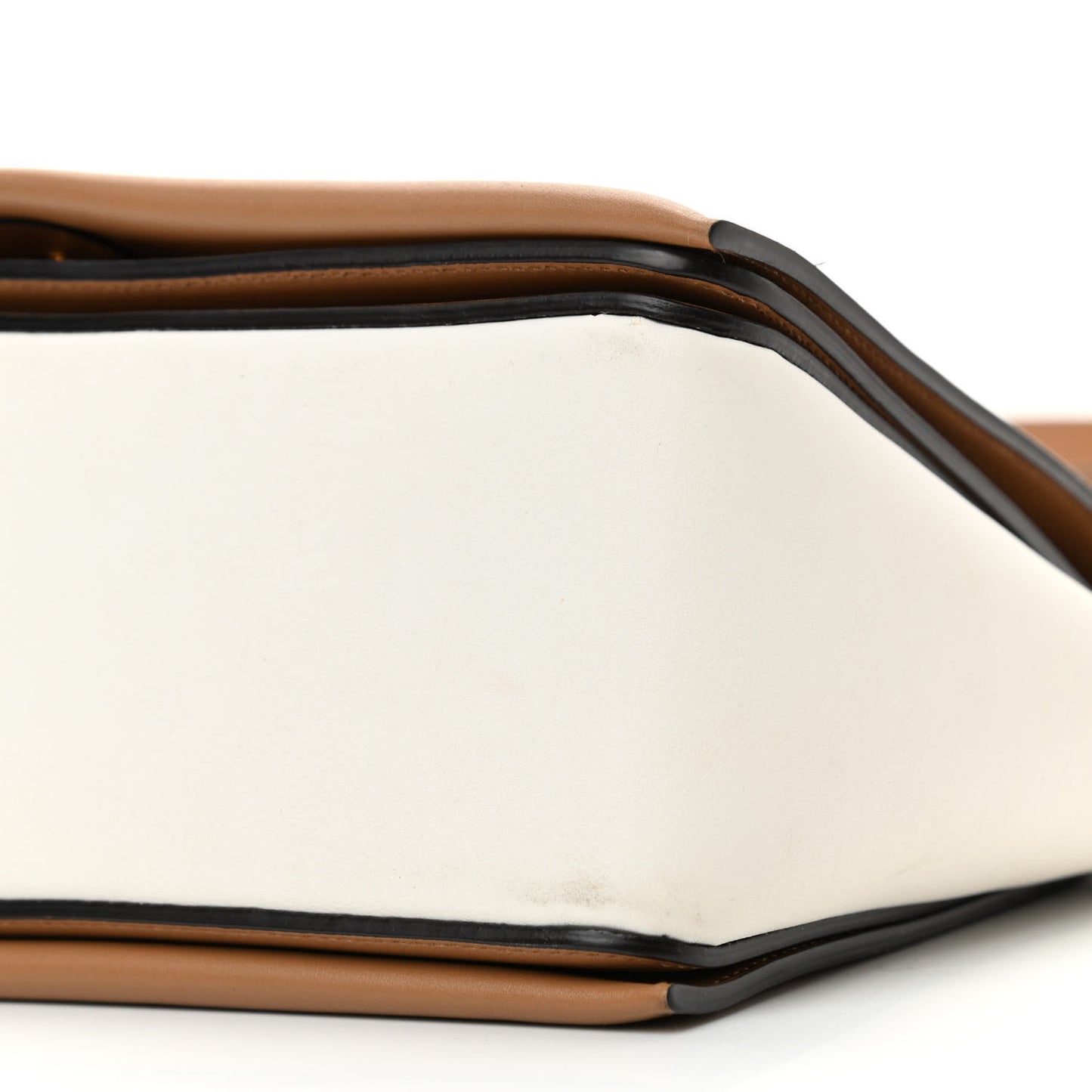 Shiny Smooth Calfskin Medium Frame Shoulder Bag Tan Optic White