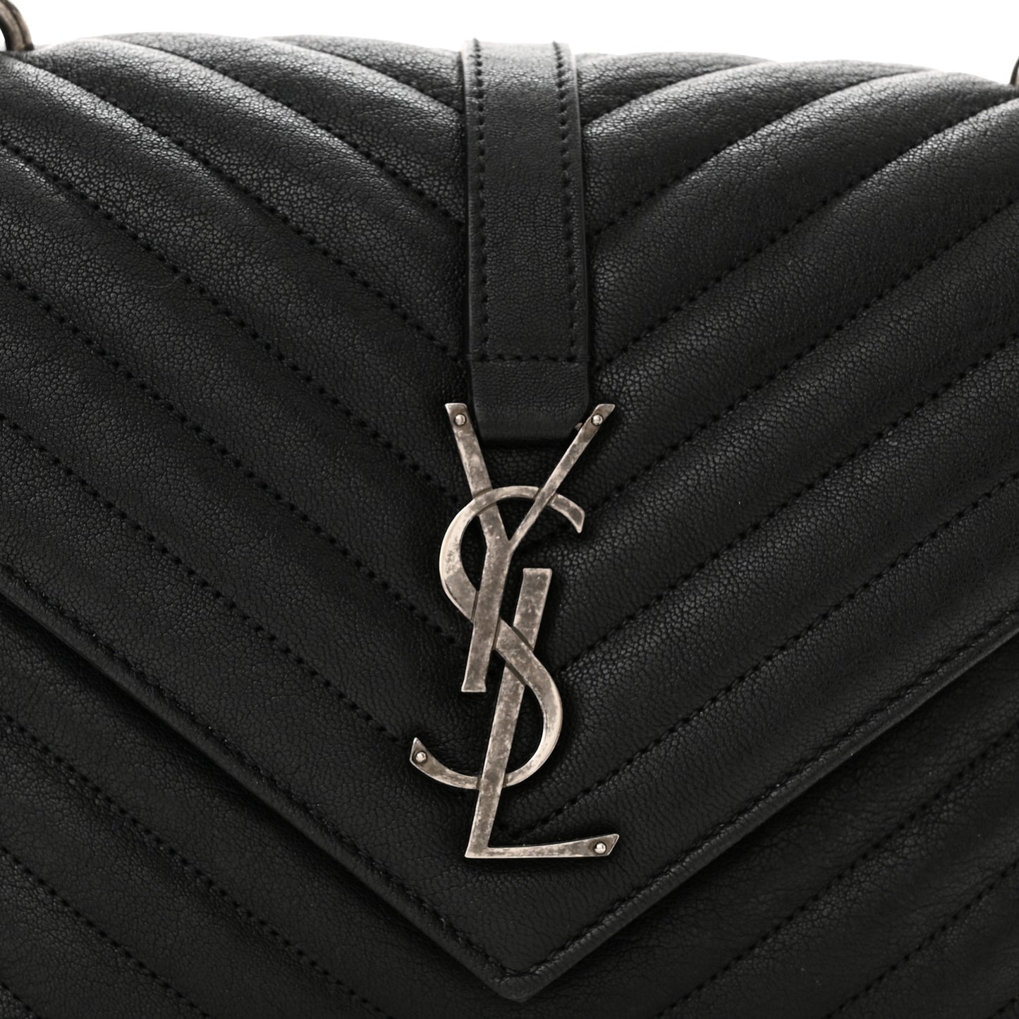 Sheepskin Matelasse Chevron Monogram Medium College Bag Black