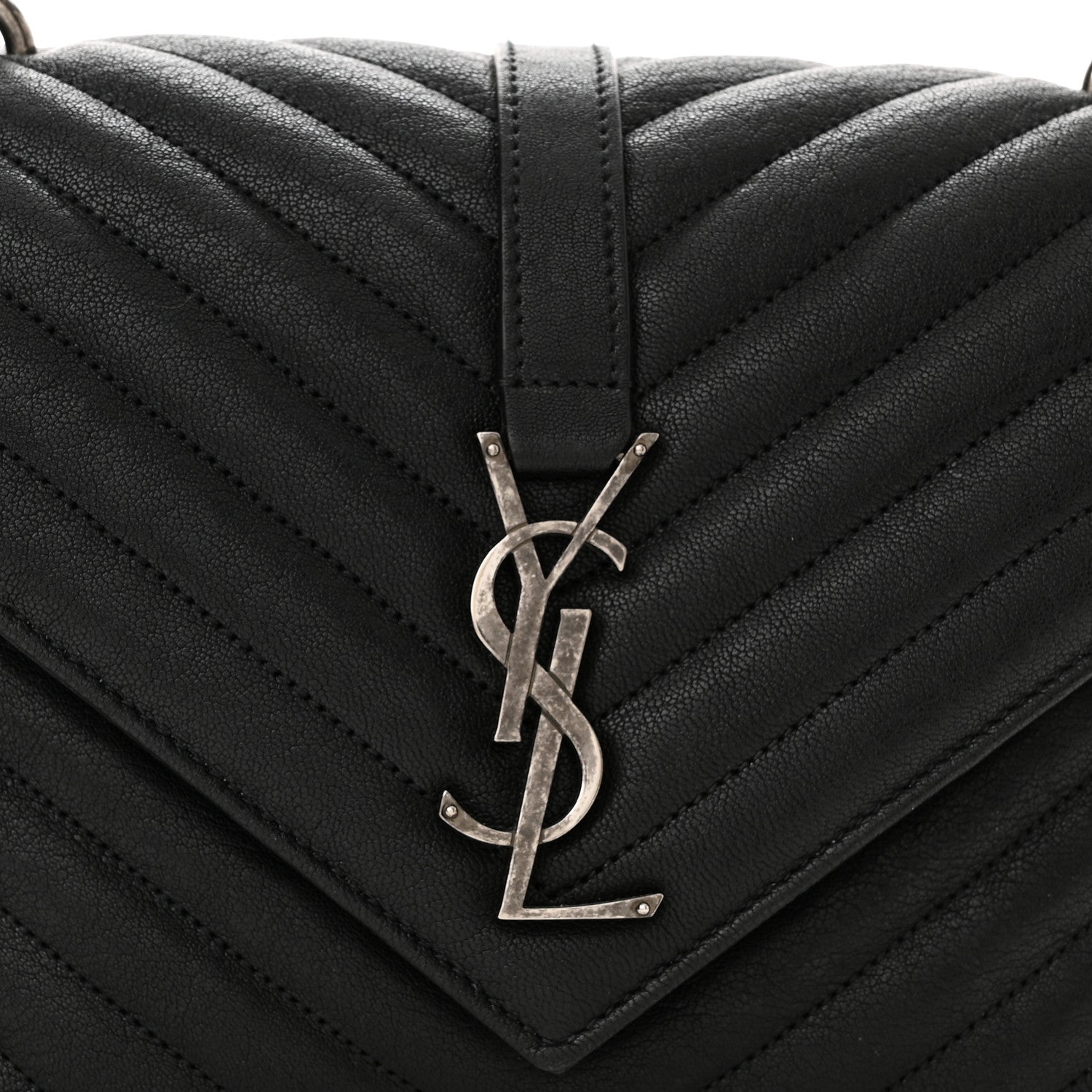 Saint Laurent Sheepskin Matelasse Chevron Monogram Medium College Bag Black 9 of 13