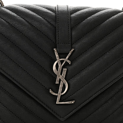 Saint Laurent Sheepskin Matelasse Chevron Monogram Medium College Bag Black 9 of 13
