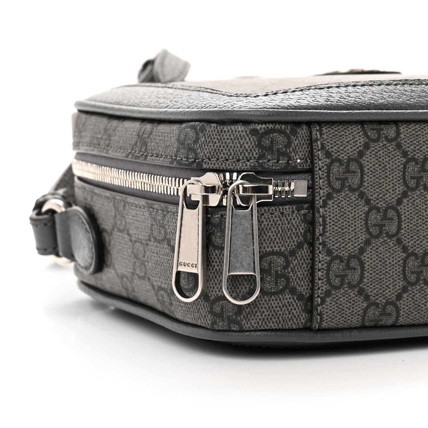 Gucci GG Supreme Monogram Textured Dollar Calfskin Small Ophidia Top Handle Shoulder Grey Black Graphite Grey 9 of 10