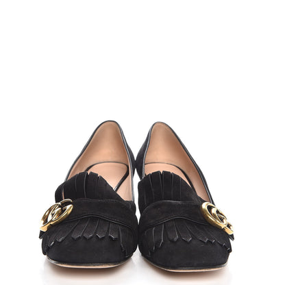 Gucci Kid Scamosciato GG Marmont Fringe 50mm Loafer Pumps 37 Black 2 of 10