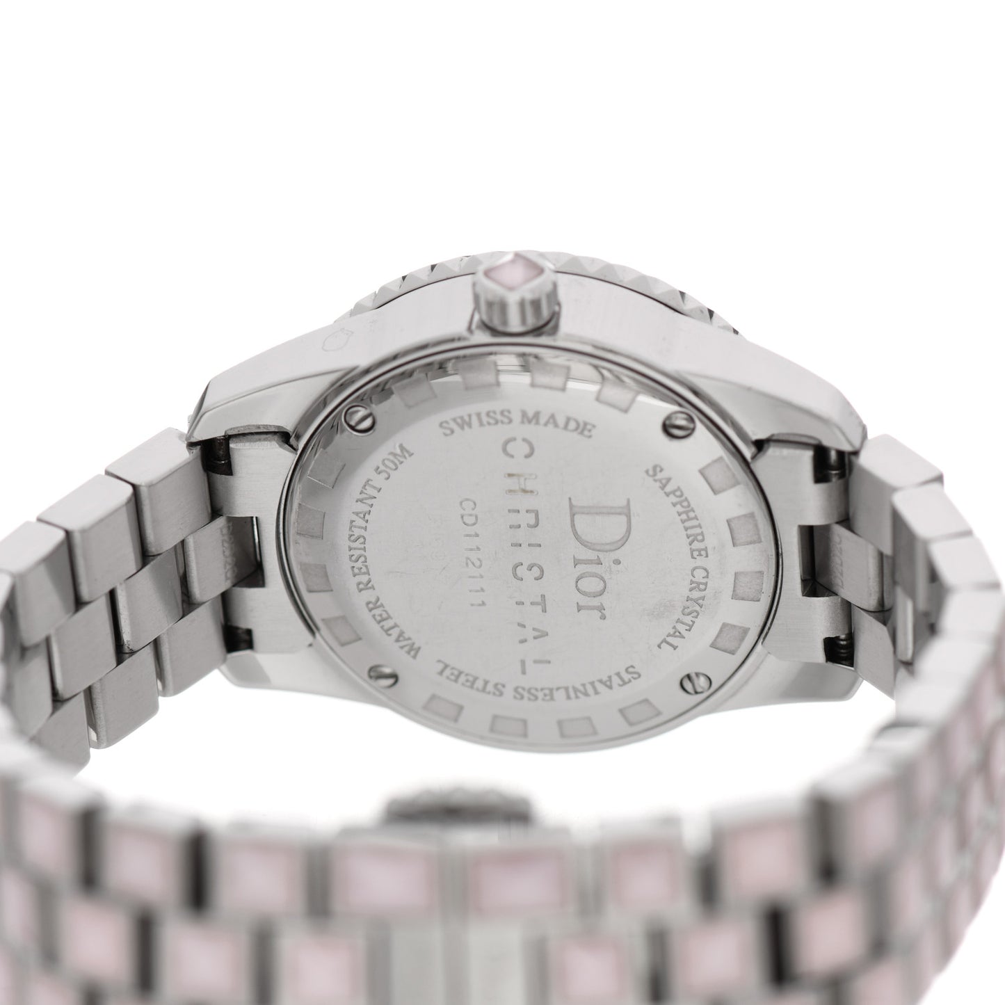 Stainless Steel Diamond Sapphire Pink Mother of Pearl 29mm Christal Quartz Watch