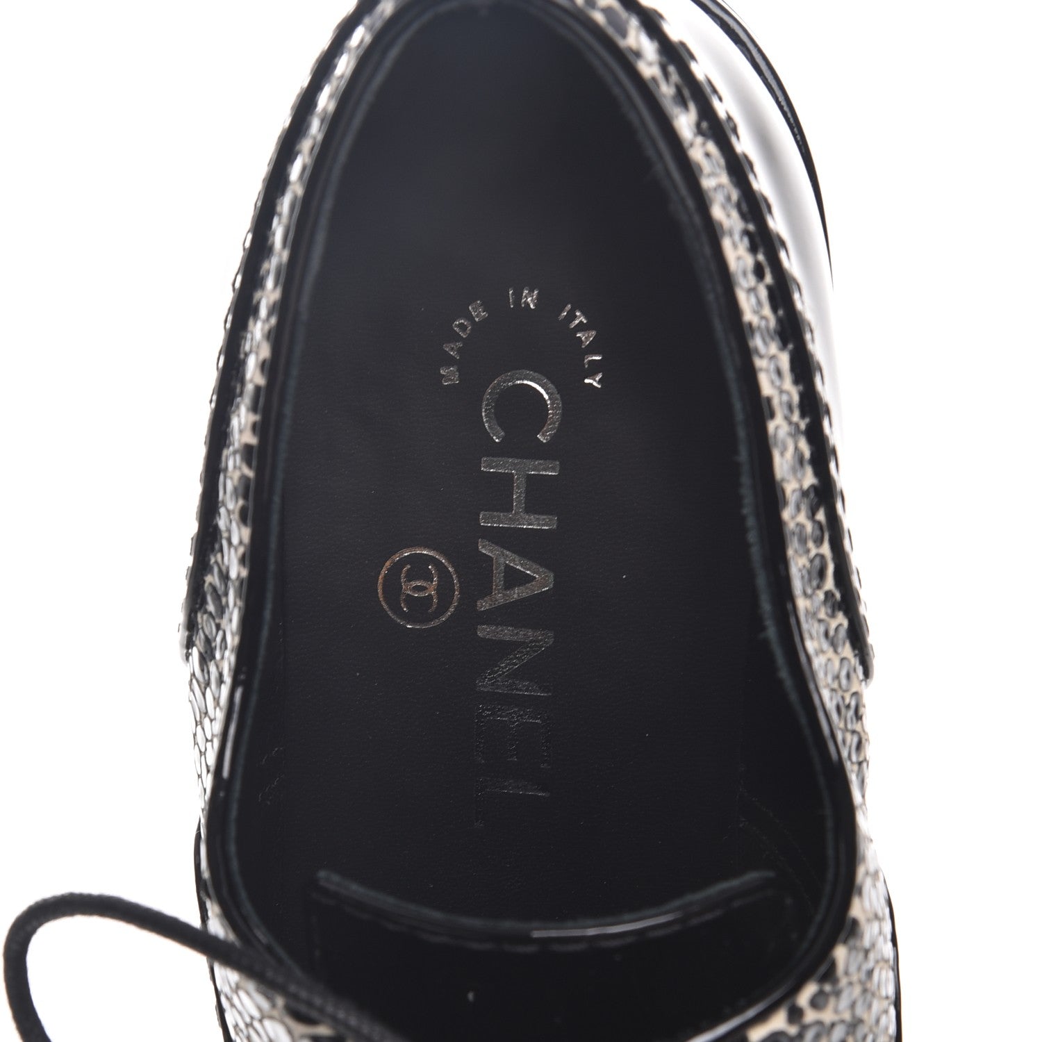 Chanel Patent CC Lace Up Oxfords 40 Black White 7 of 9