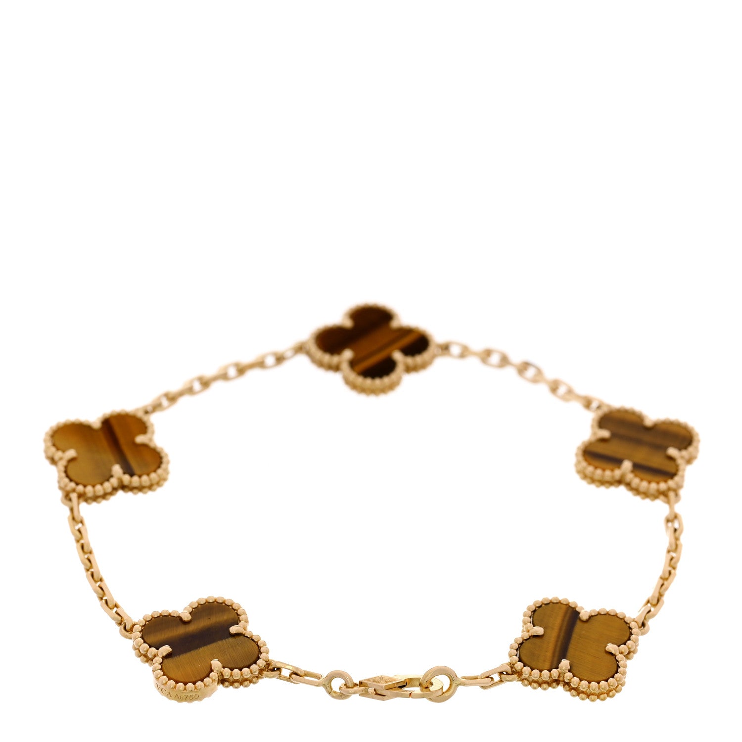 Van Cleef & Arpels 18K Yellow Gold Tiger Eye 5 Motifs Vintage Alhambra Bracelet 2 of 5