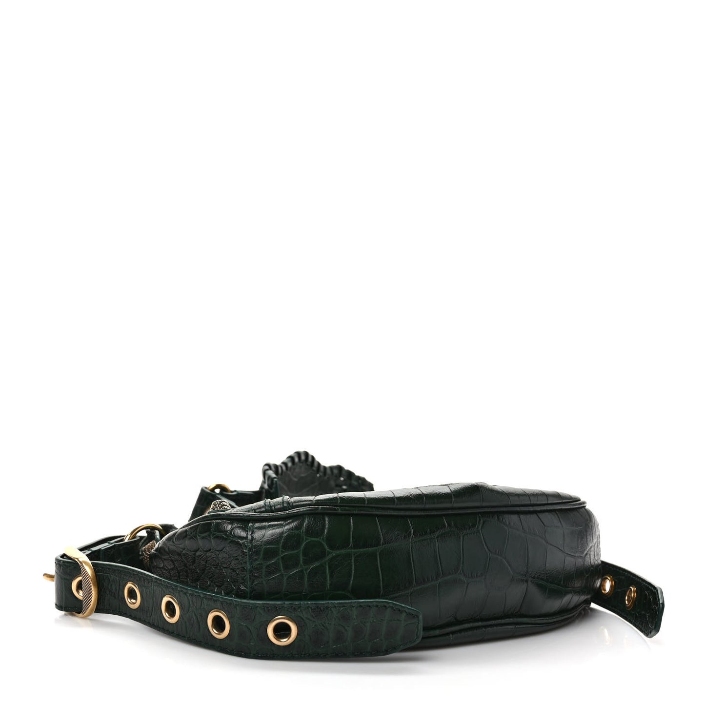 Extra Supple Calfskin Crocodile Embossed Le Cagole Shoulder Bag XS Forest Green