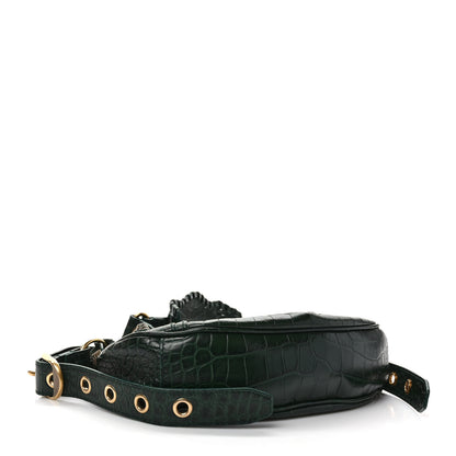 Balenciaga Extra Supple Calfskin Crocodile Embossed Le Cagole Shoulder Bag XS Forest Green 5 of 10
