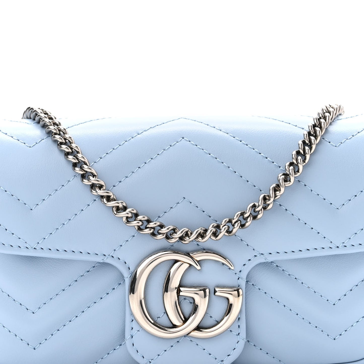 Calfskin Matelasse Super Mini GG Marmont Shoulder Bag Porcelain Light Blue