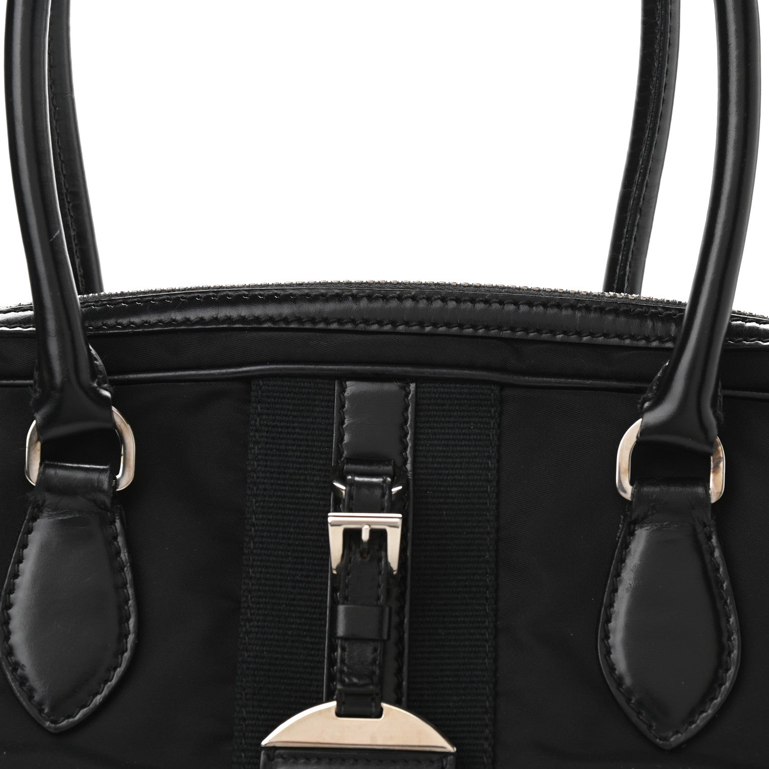 Prada Tessuto Nylon Box Calf Bowling Bag Black 9 of 14