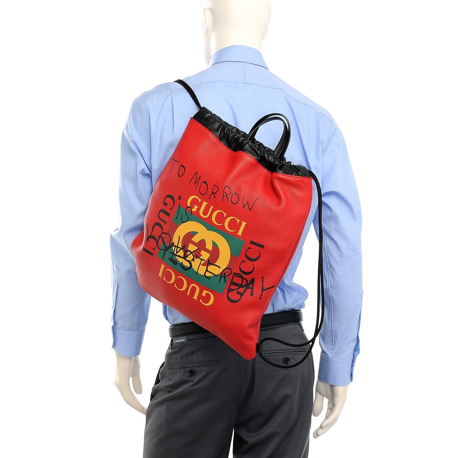 Gucci Calfskin Coco Capitan Logo Drawstring Backpack Hibiscus Red 2 of 6