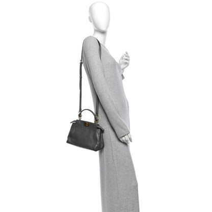 Fendi Ostrich Shiny Nappa Mini Peekaboo Iconic Satchel Grey 2 of 10