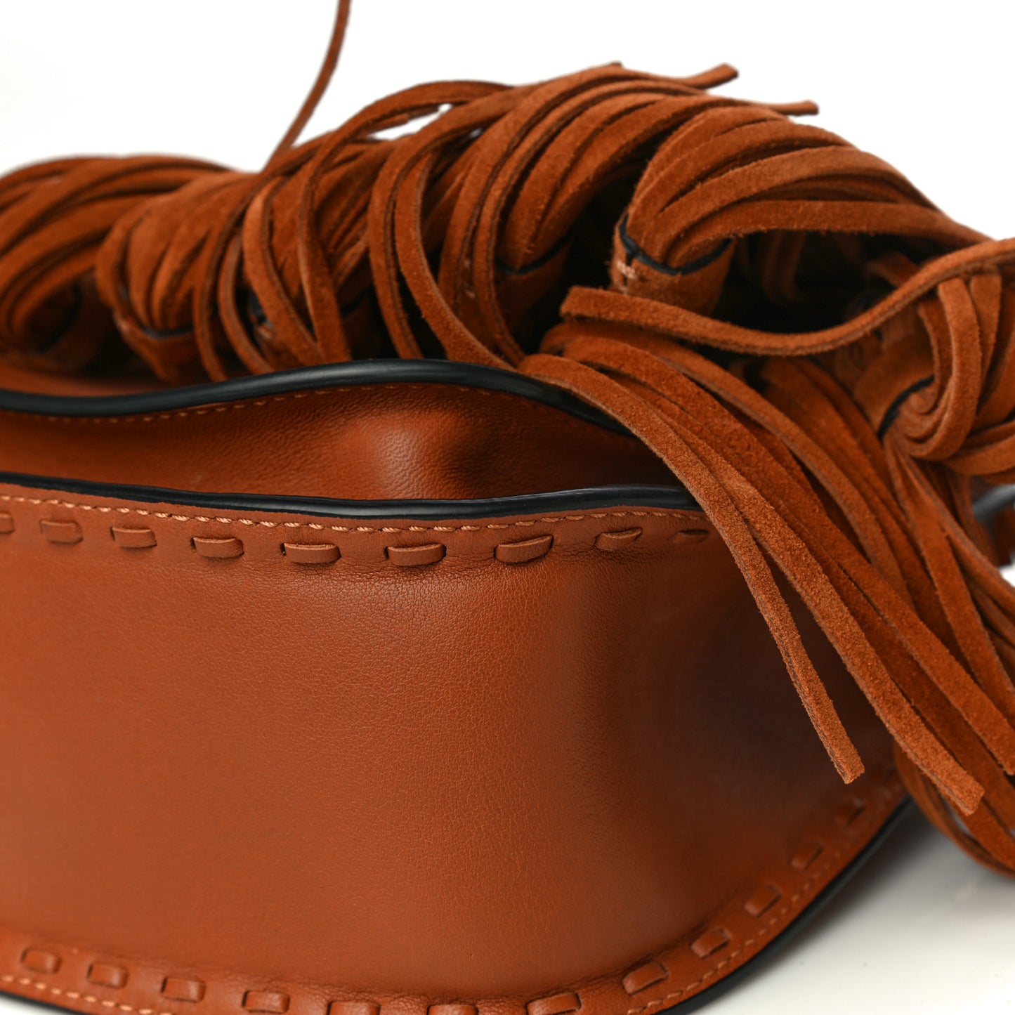 Calfskin Hudson Fringe Shoulder Bag Caramel