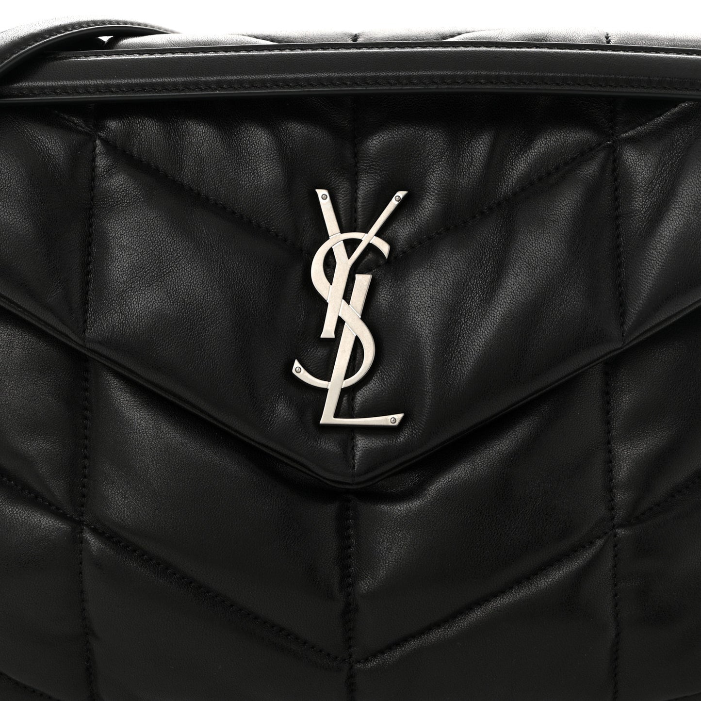 Lambskin Quilted Medium Loulou Puffer Monogram Chain Satchel Black
