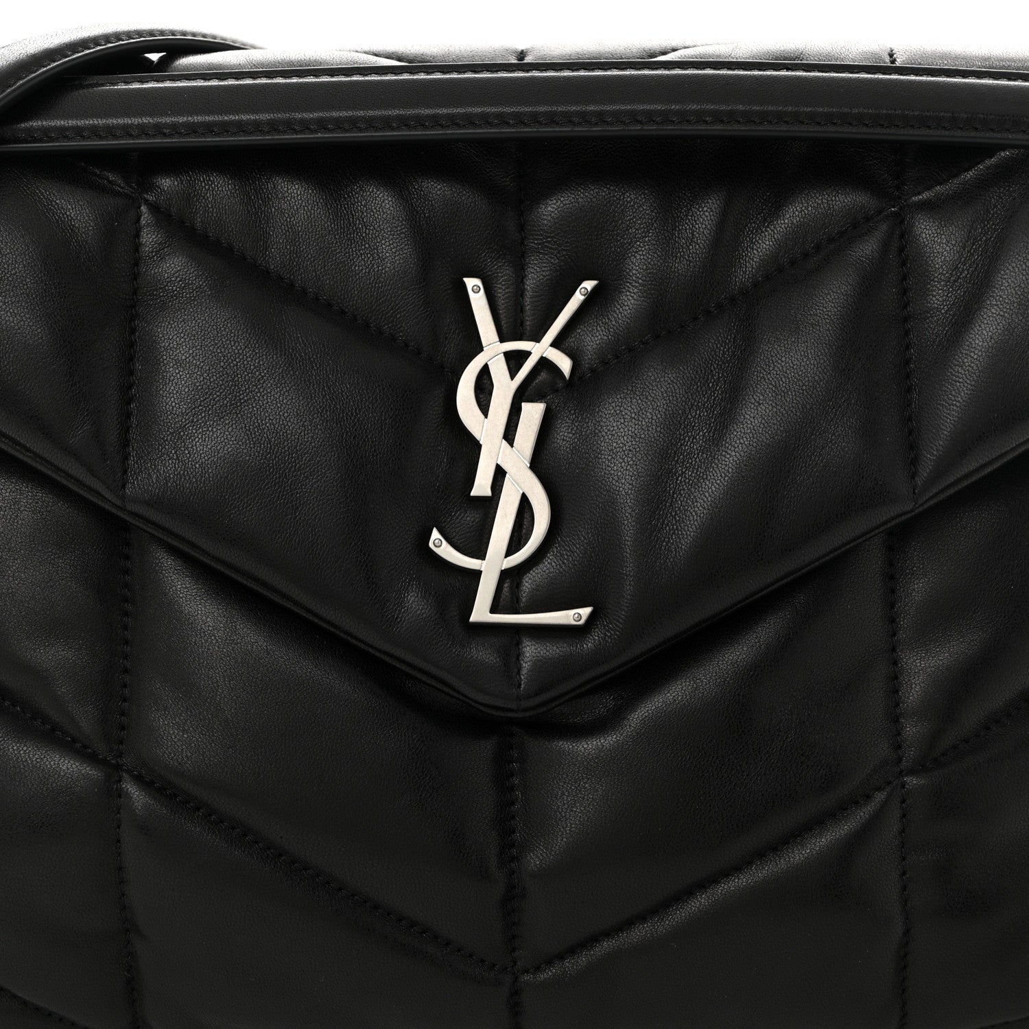 Saint Laurent Lambskin Quilted Medium Loulou Puffer Monogram Chain Satchel Black 8 of 10