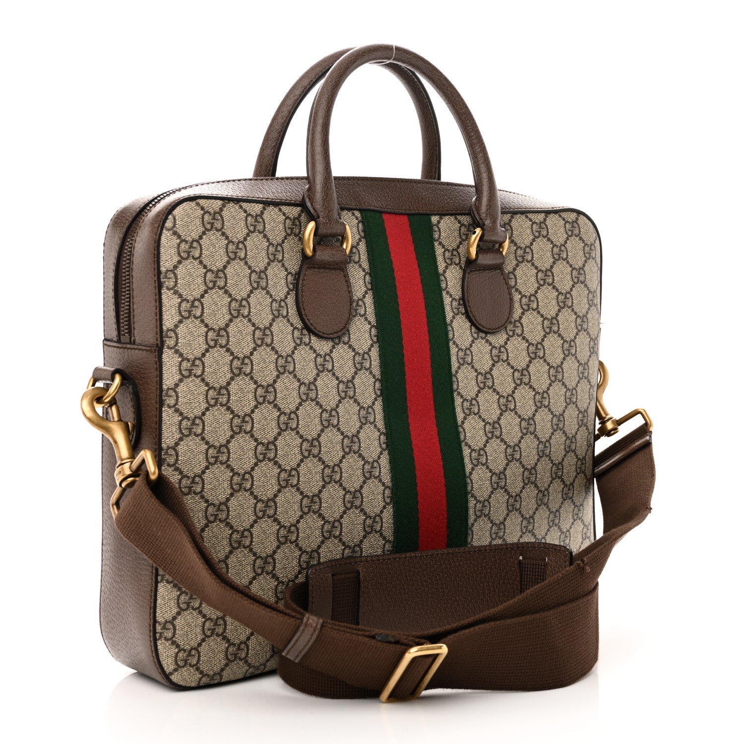 Gucci GG Supreme Monogram Textured Calfskin Web Medium Ophidia Briefcase Beige Ebony New Acero 3 of 11