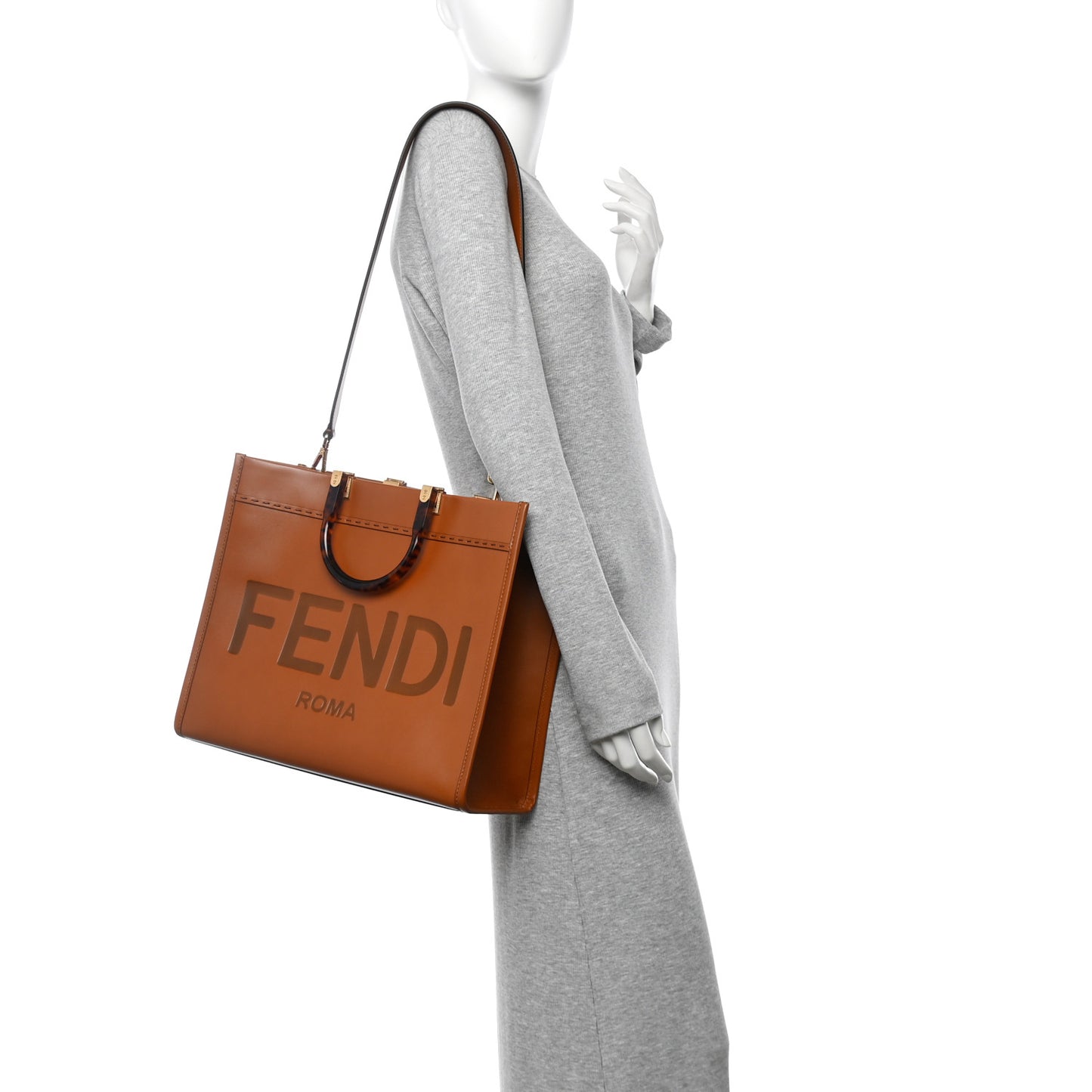 Vitello King Plexiglass Medium Fendi Sunshine Shopper Tote Cuoio