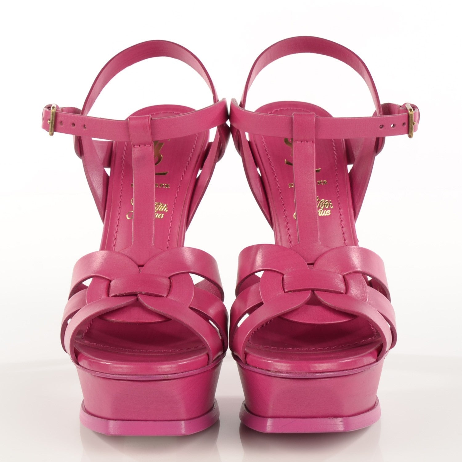 Saint Laurent Calfskin Tribute 105 Platform Sandals 36.5 Cuoio Paint Fuxia Fuchsia 2 of 8