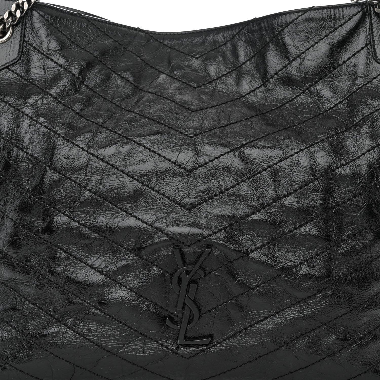 Saint Laurent Crinkled Calfskin Matelasse Monogram Large Niki Shopper Tote Black 8 of 11