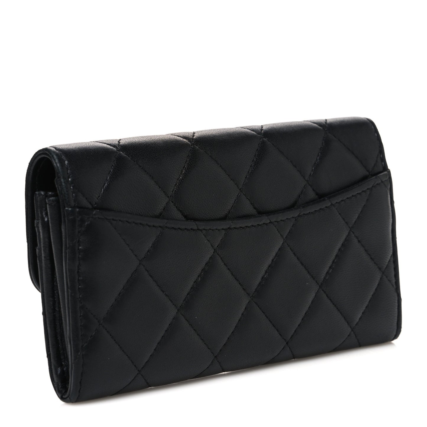 Lambskin Quilted Medium Gusset Flap Wallet Black