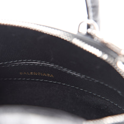 Balenciaga Calfskin Logo Crocodile Embossed XXS Ville Top Handle Bag Black White 5 of 11
