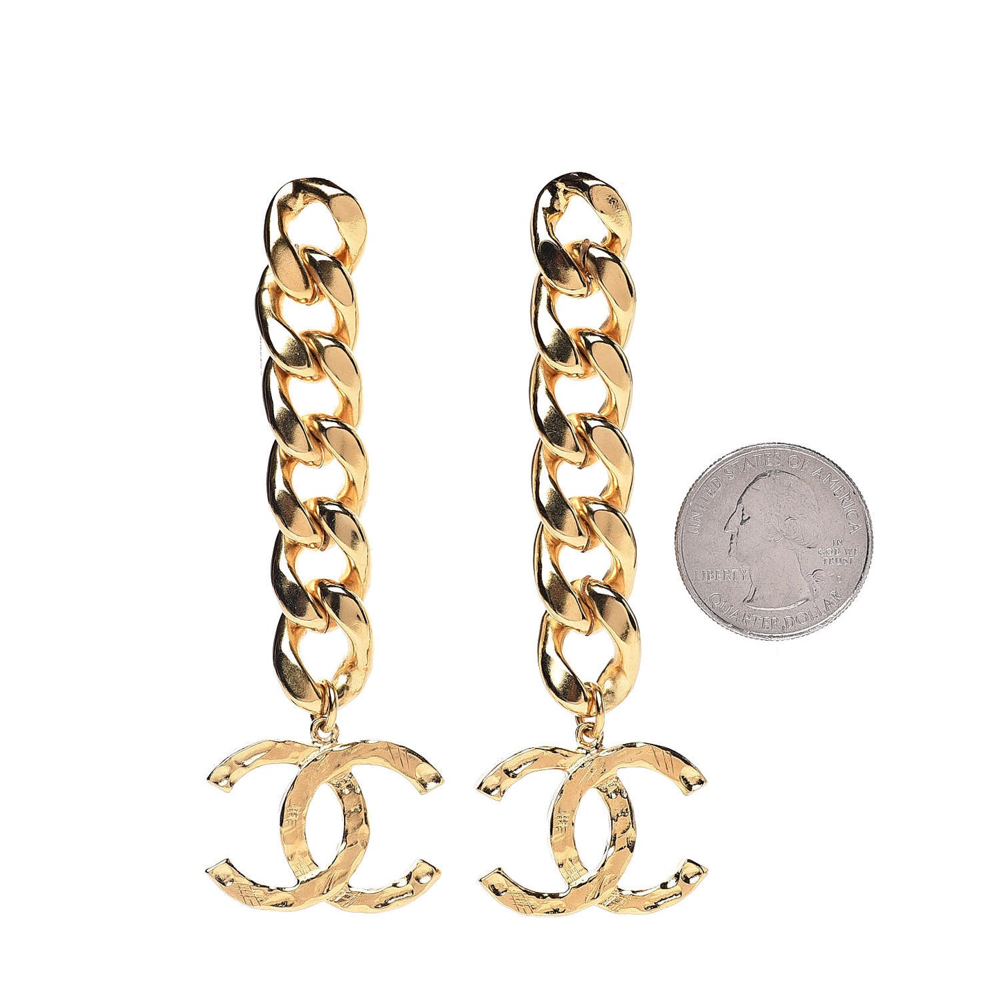 Metal CC Pick Drop Earrings Gold