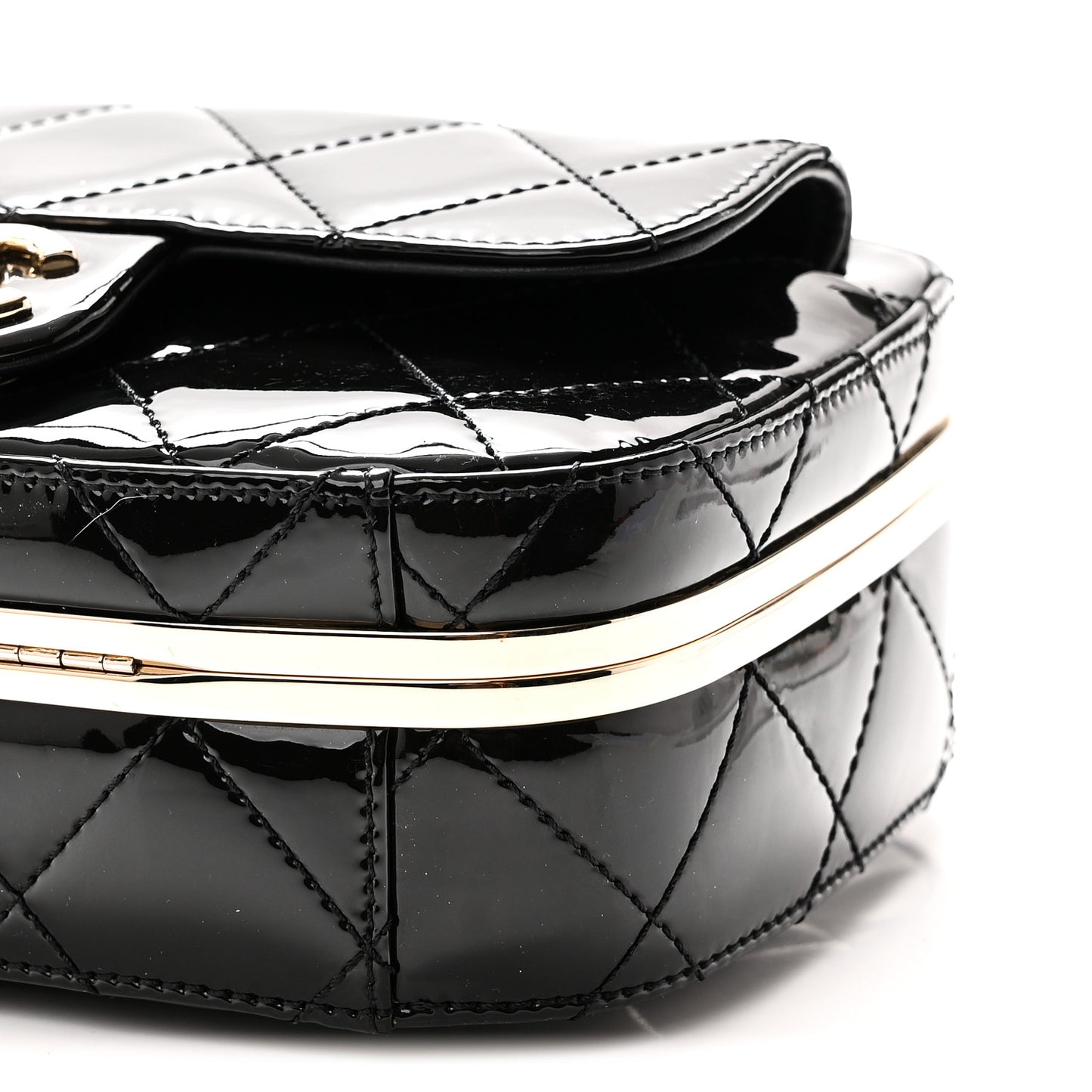 Patent Calfskin Quilted Mini Camera Case Black