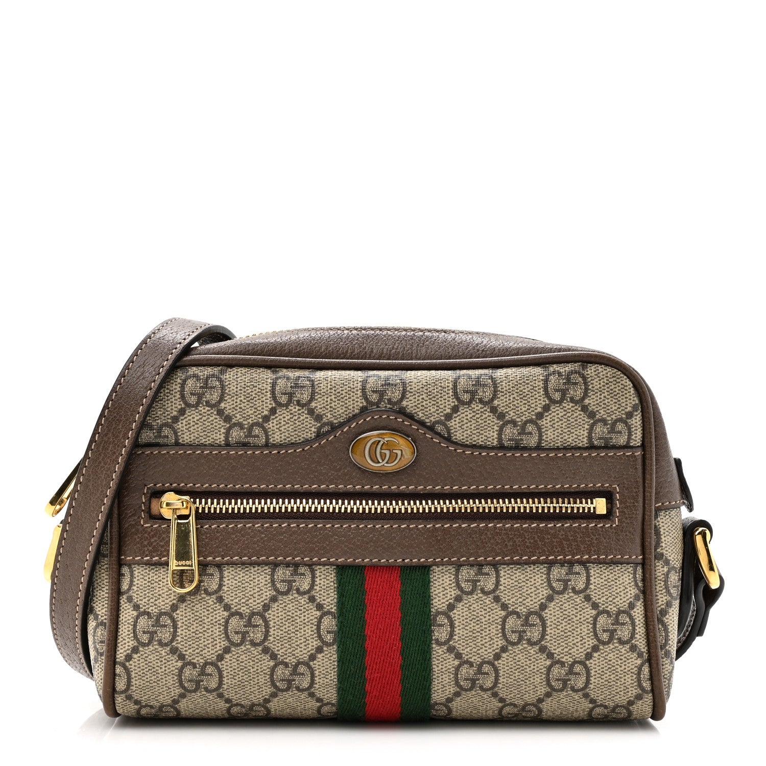 Gucci GG Supreme Monogram Web Mini Ophidia Shoulder Bag Brown 1 of 14