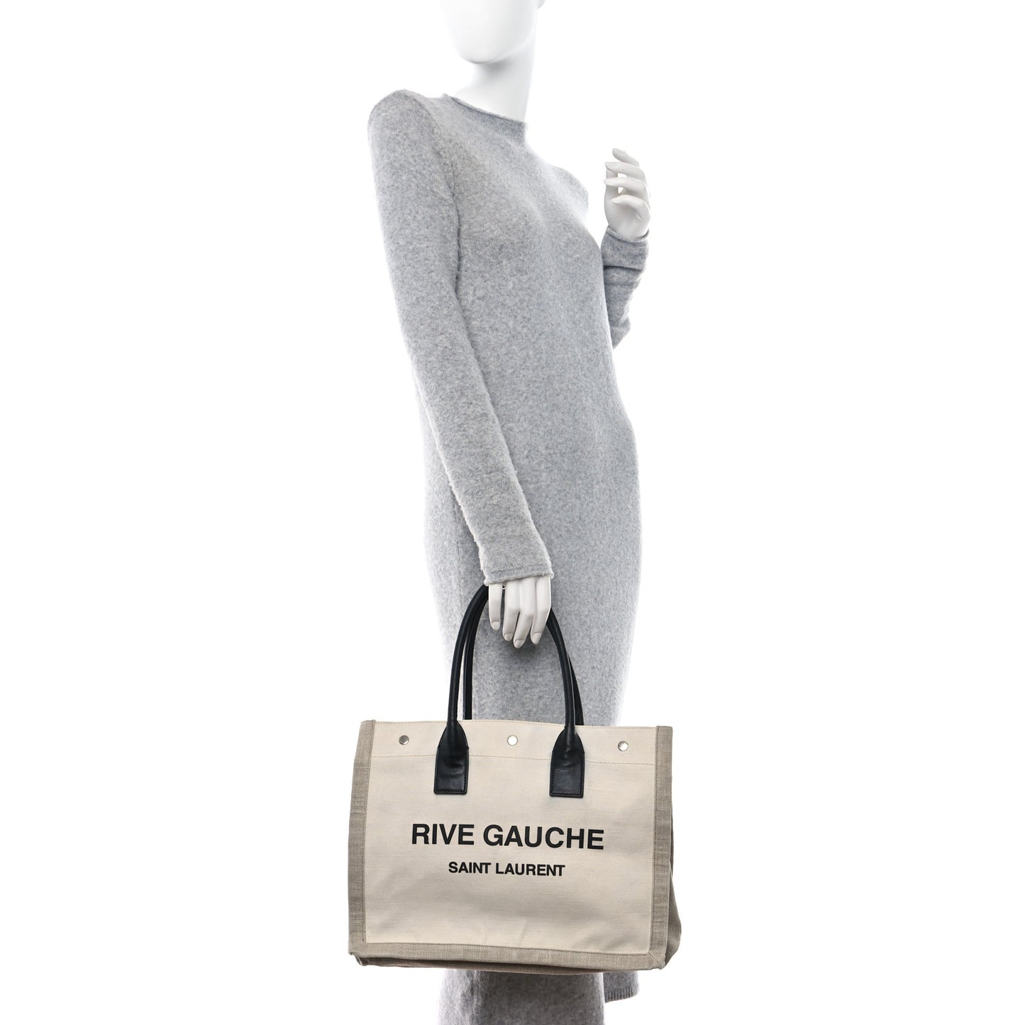 Linen Calfskin Small Rive Gauche Tote Greggio Natural