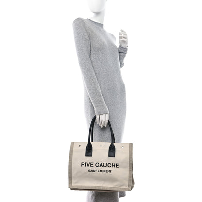 Saint Laurent Linen Calfskin Small Rive Gauche Tote Greggio Natural 3 of 13