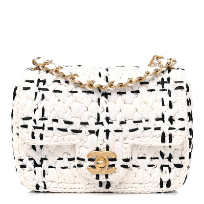 Chanel Raffia Effect Tweedy Mini Flap Bag White Black 1 of 10