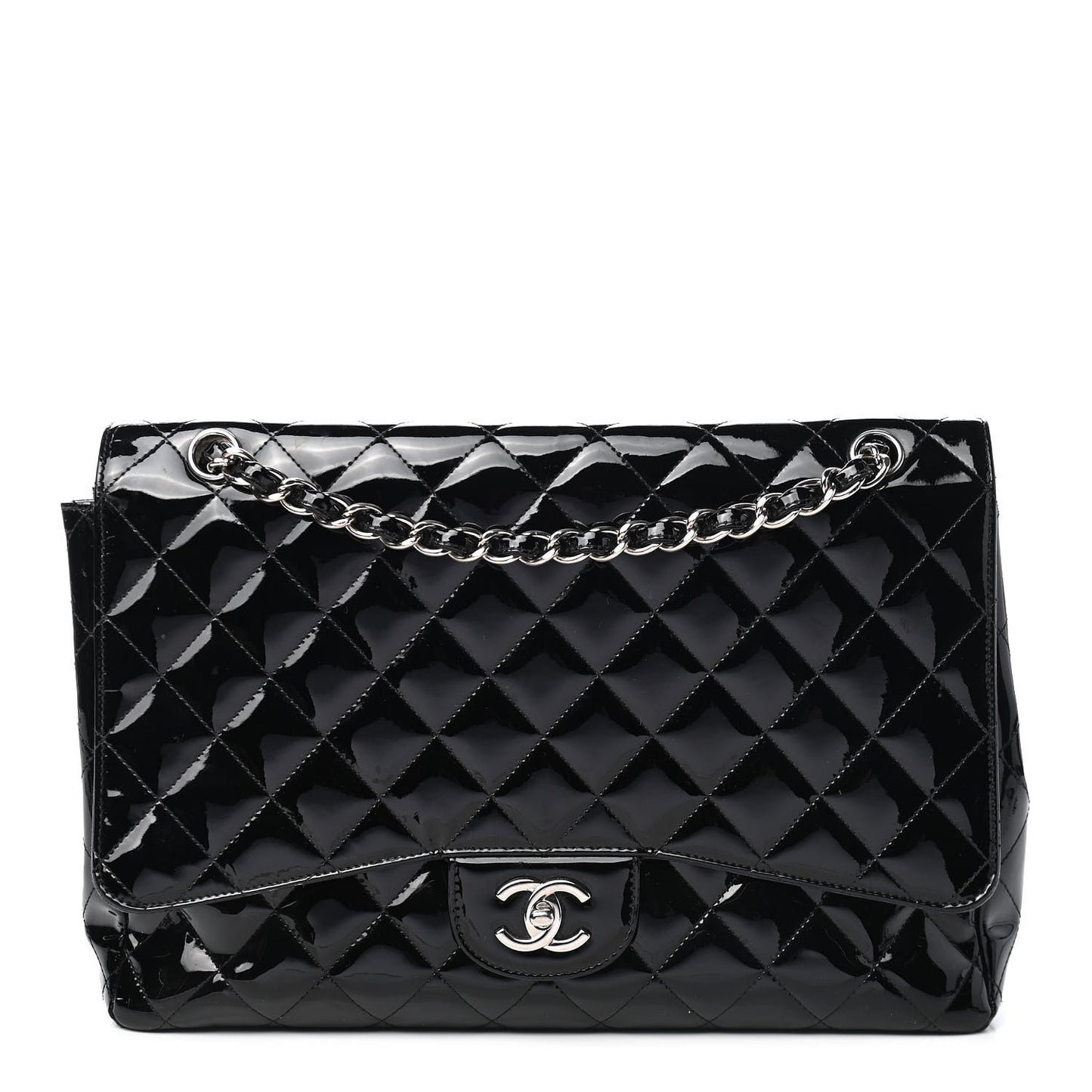 Patent Quilted Maxi Single Flap Black