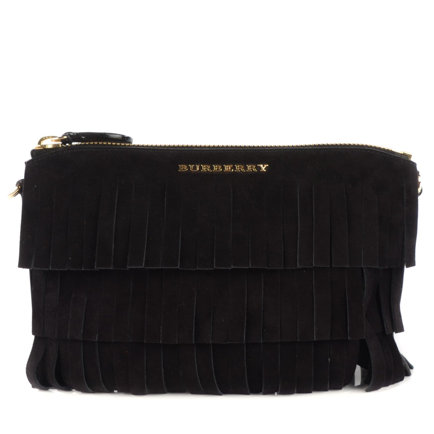 Burberry Suede Fringe Peyton Crossbody Clutch Bag Black 1 of 12