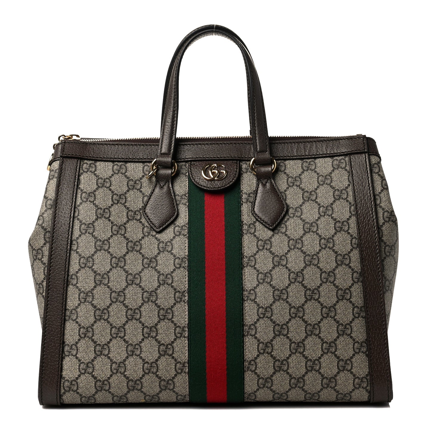 GG Supreme Monogram Web Medium Ophidia Tote Bag Brown