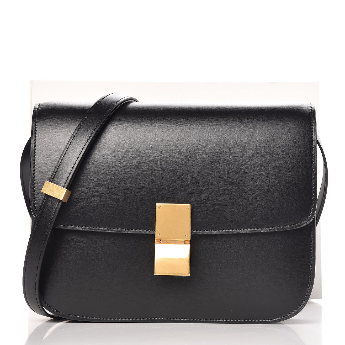 Box Calfskin Medium Classic Box Flap Bag Black