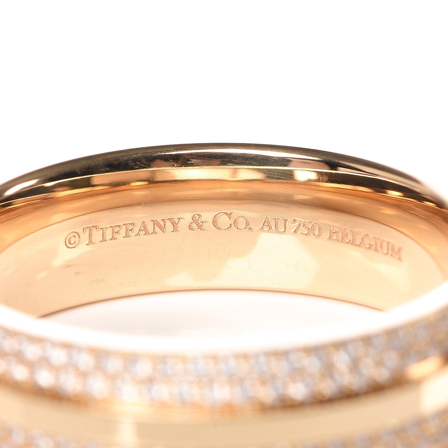 Tiffany 18K Yellow Gold Wide Diamond T Two Ring 57 8 4 of 5