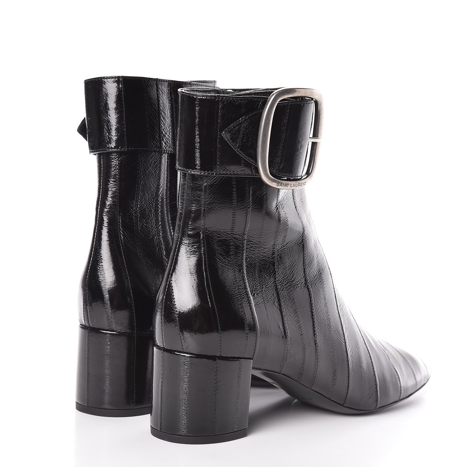 Saint Laurent Shiny Eel Joplin Buckle Booties 38.5 Black 4 of 8