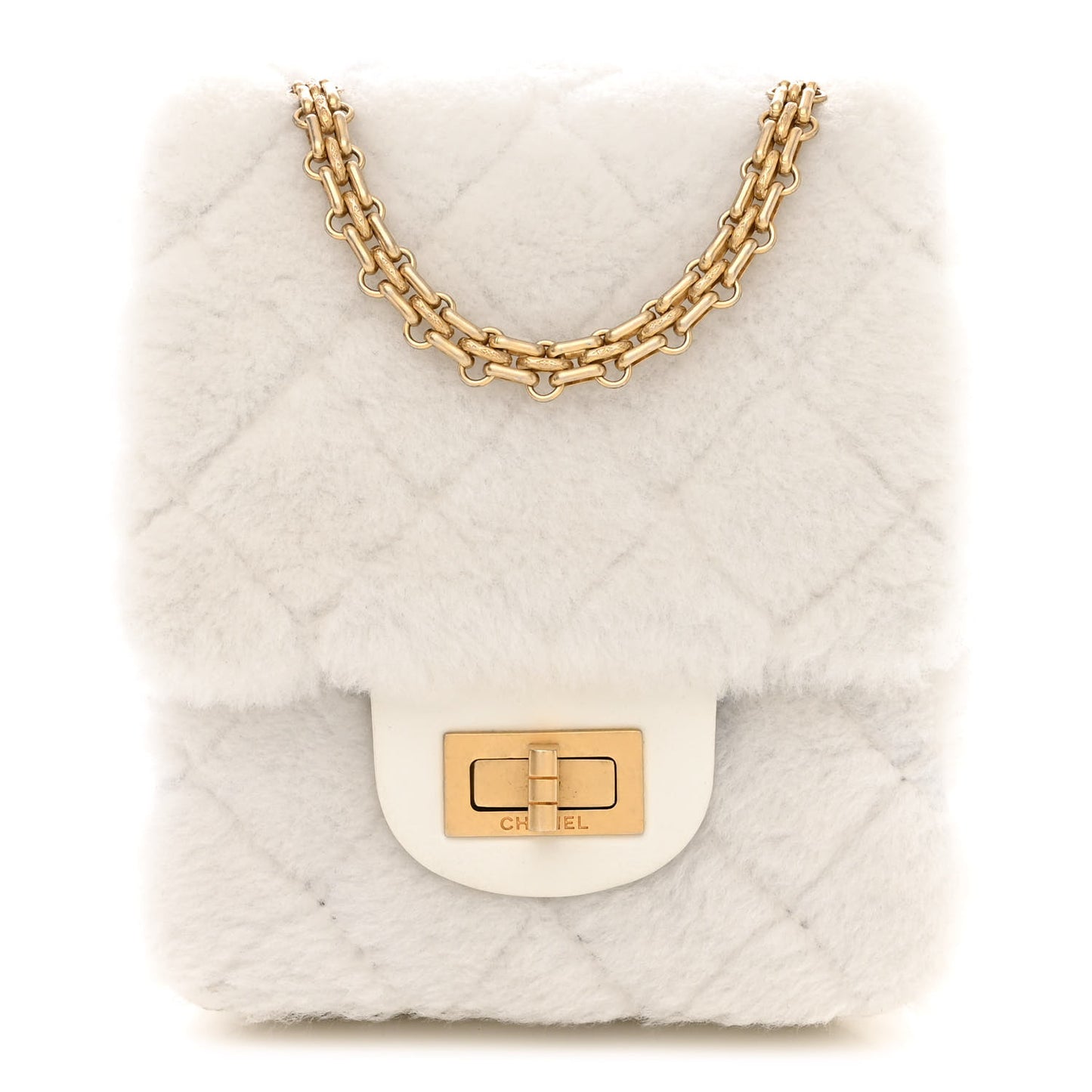 Shearling Lambskin Aged Calfskin Quilted 2.55 Reissue Mini North South Flap White