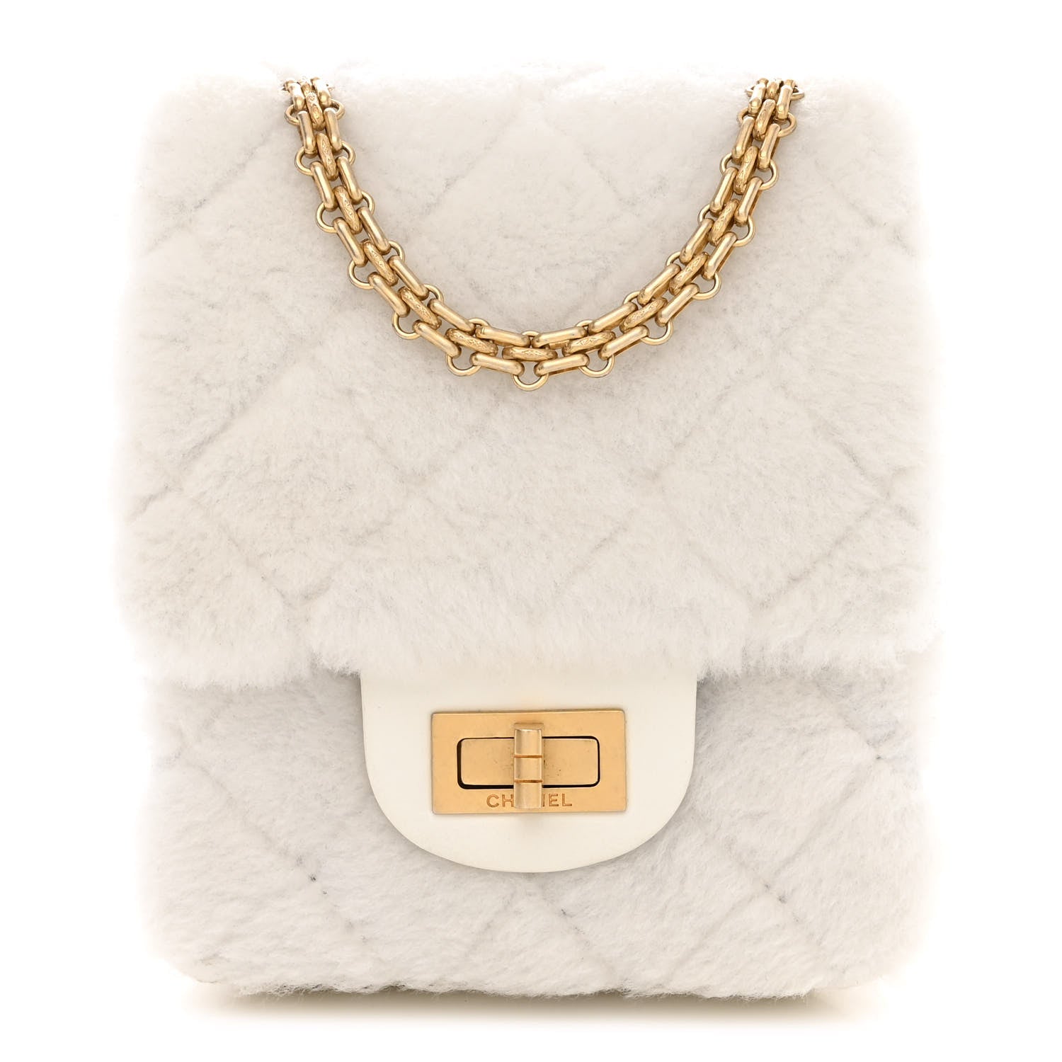 Chanel Shearling Lambskin Aged Calfskin Quilted 2.55 Reissue Mini North South Flap White 1 of 10