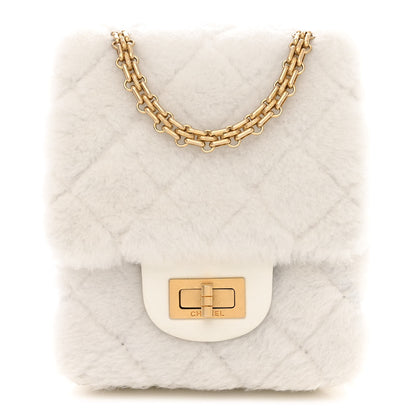 Chanel Shearling Lambskin Aged Calfskin Quilted 2.55 Reissue Mini North South Flap White 1 of 10