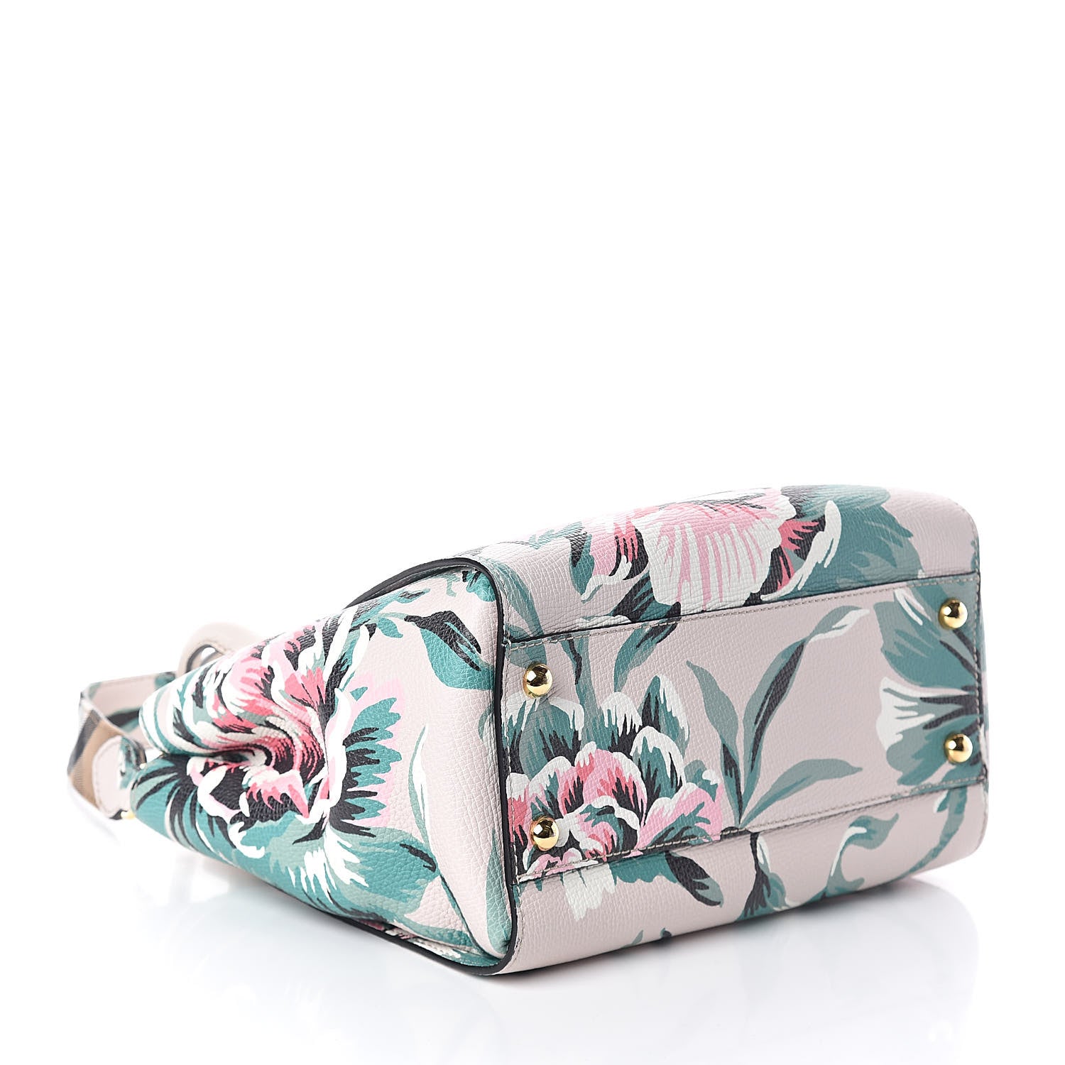 Burberry Soft Grain Calfskin Floral Print Medium Buckle Tote Natural Emerald Green 4 of 8