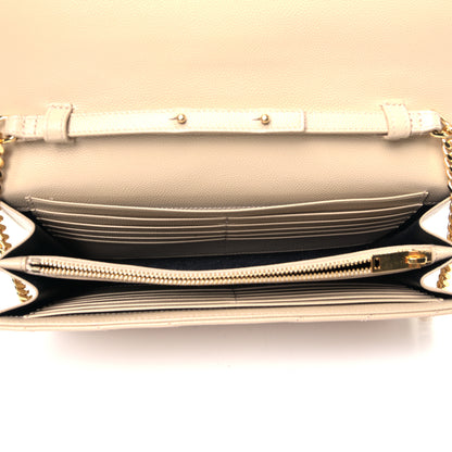 Saint Laurent Grain De Poudre Matelasse Chevron Monogram Chain Wallet Nude Powder 6 of 9