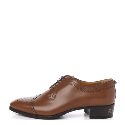 Gucci Waxed Calfskin Mens Reveille Amour Brogue Lace-Up Oxfords 8 Brown 1 of 9